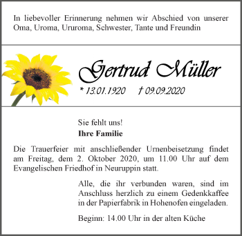 Traueranzeige von Gertrud Müller