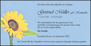 Traueranzeige von Gertrud Müller