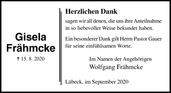 Traueranzeige von Gisela Frähmcke von Lübecker Nachrichten