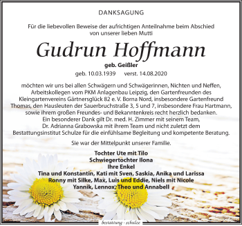 Traueranzeige von Gudrun Hoffmann von Leipziger Volkszeitung