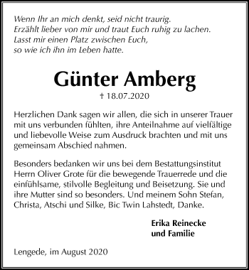 Traueranzeige von Günter Amberg von Peiner Allgemeine Zeitung