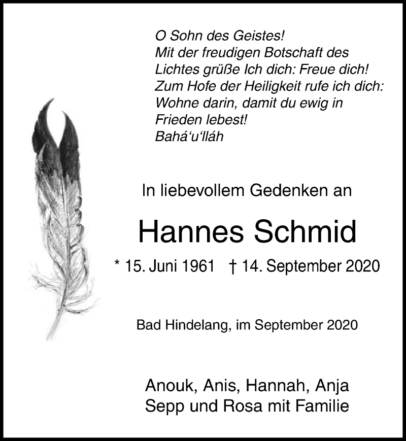  Traueranzeige für Hannes Schmid vom 19.09.2020 aus Ostsee-Zeitung GmbH