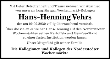 Traueranzeige von Hans-Henning Vehrs von Kieler Nachrichten