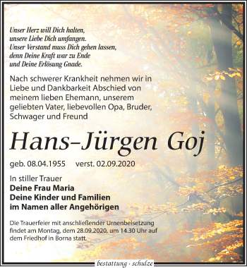 Traueranzeige von Hans-Jürgen Goj von Leipziger Volkszeitung