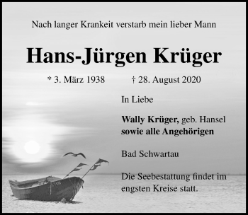 Traueranzeige von Hans-Jürgen Krüger von Lübecker Nachrichten