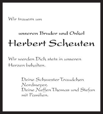 Traueranzeige von Herbert Scheuten von Peiner Allgemeine Zeitung