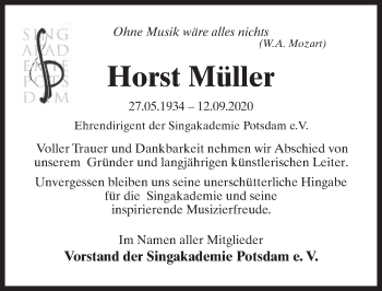 Traueranzeige von Horst Müller von Märkischen Allgemeine Zeitung