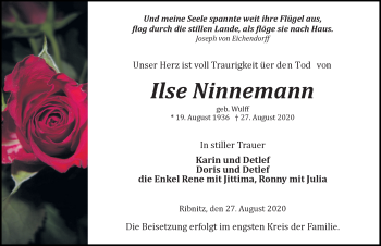 Traueranzeige von Ilse Ninnemann von Ostsee-Zeitung GmbH