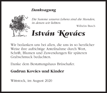 Traueranzeige von Istvan  Kovacs von Märkischen Allgemeine Zeitung