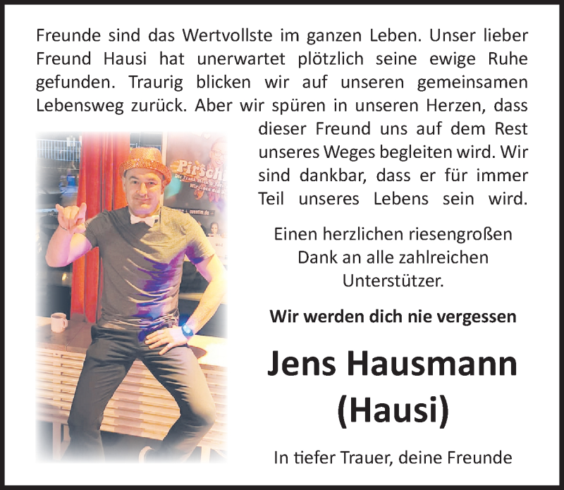  Traueranzeige für Jens Hausmann vom 19.09.2020 aus Ostsee-Zeitung GmbH