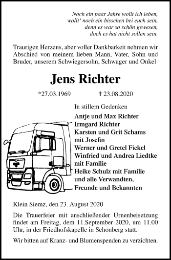 Traueranzeige von Jens Richter von Ostsee-Zeitung GmbH