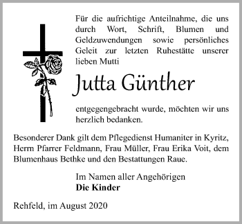 Traueranzeige von Jutta Günther