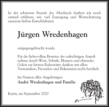 Traueranzeige von Jürgen Wredenhagen von Märkischen Allgemeine Zeitung