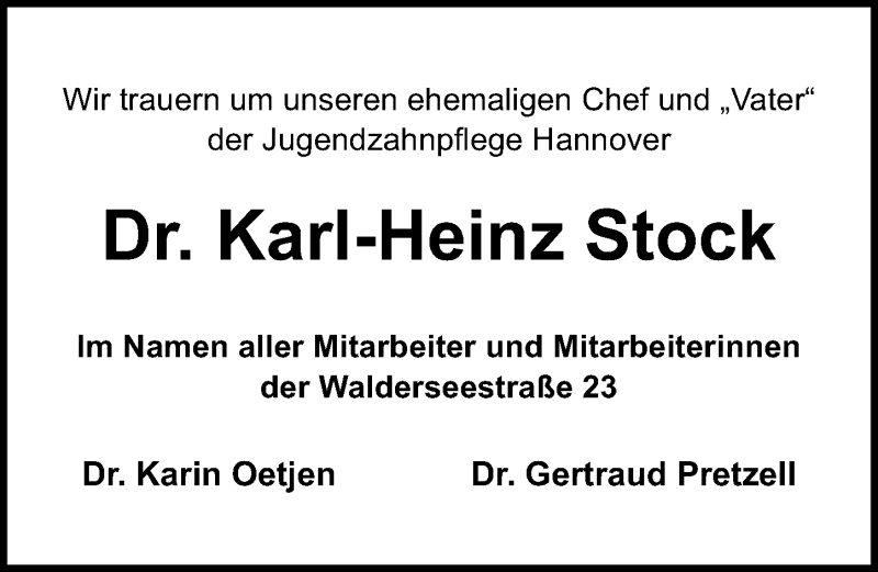  Traueranzeige für Karl-Heinz Stock vom 05.09.2020 aus Hannoversche Allgemeine Zeitung/Neue Presse