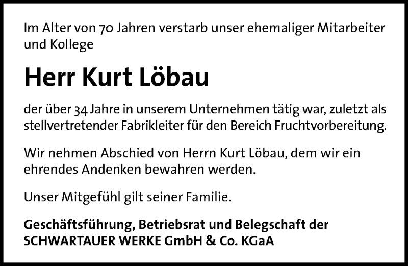  Traueranzeige für Kurt Löbau vom 30.09.2020 aus Lübecker Nachrichten