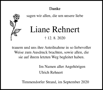 Traueranzeige von Liane Rehnert von Lübecker Nachrichten