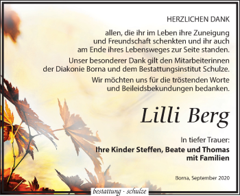 Traueranzeige von Lilli Berg von Leipziger Volkszeitung