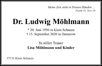 Traueranzeige von Ludwig Möhlmann von Göttinger Tageblatt