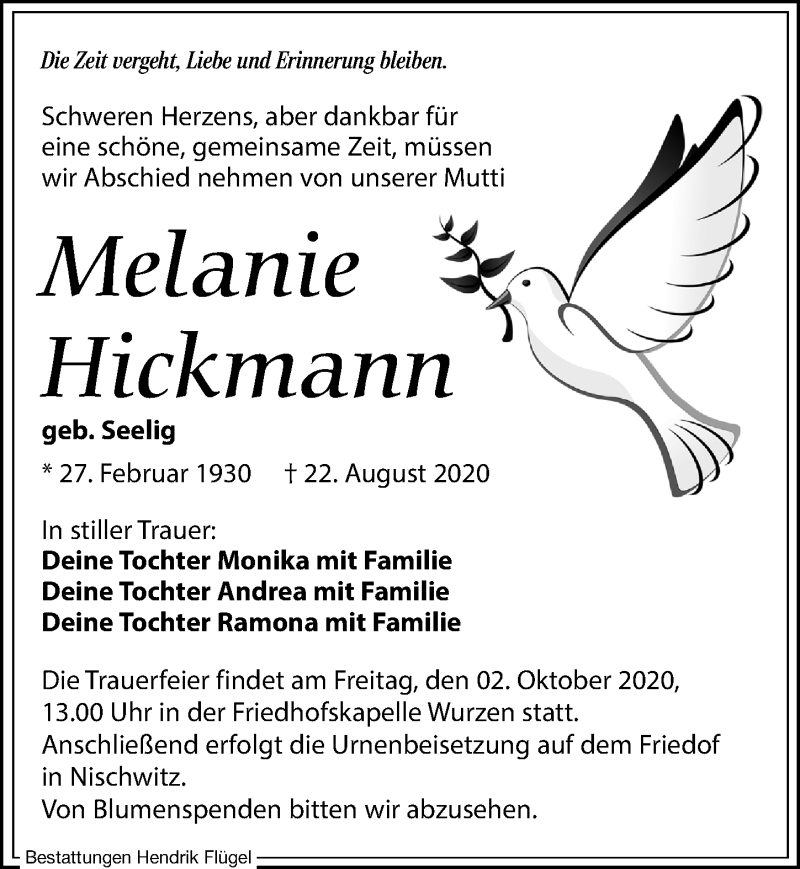 Traueranzeigen Von Melanie Hickmann Trauer Anzeigende 3939