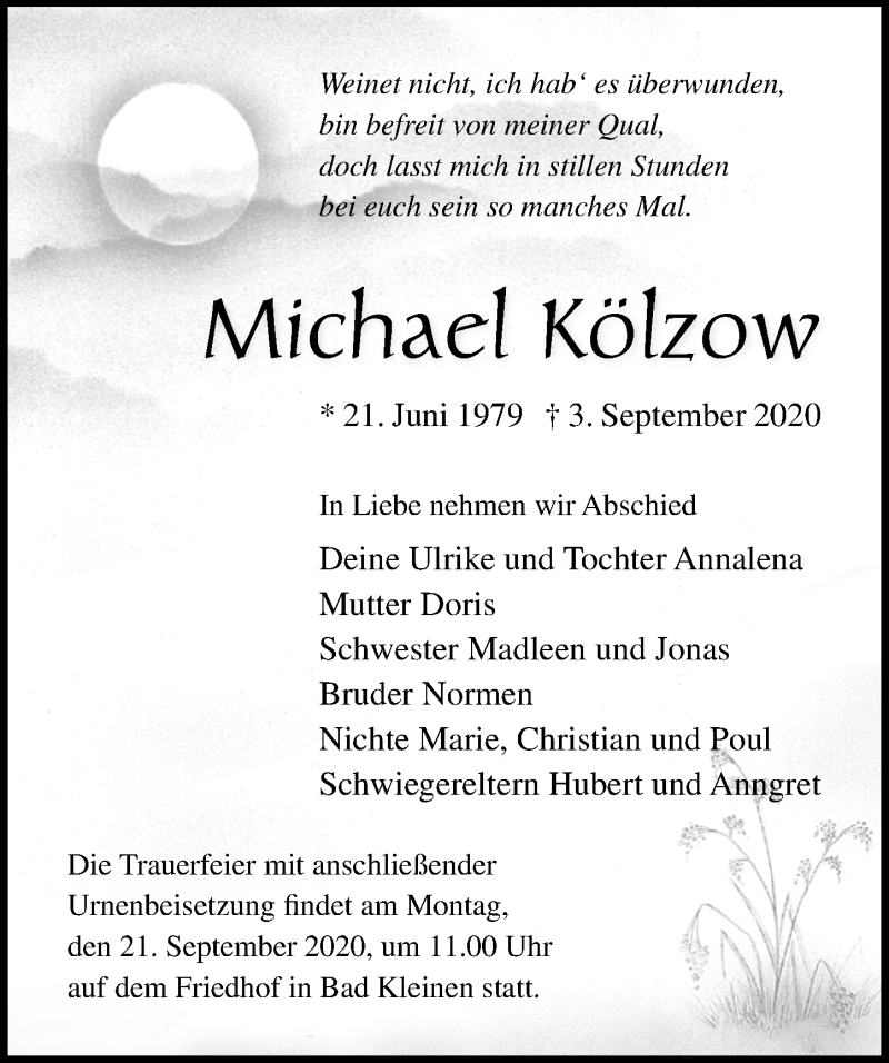  Traueranzeige für Michael Kölzow vom 12.09.2020 aus Ostsee-Zeitung GmbH