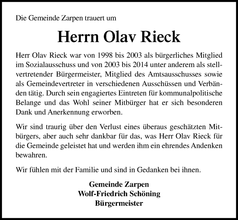  Traueranzeige für Olav Rieck vom 27.09.2020 aus Lübecker Nachrichten