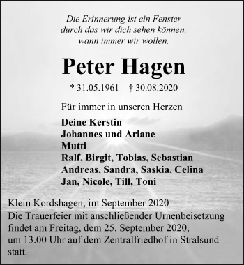 Traueranzeige von Peter Hagen von Ostsee-Zeitung GmbH