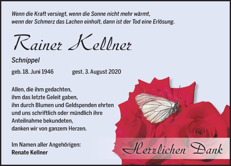  Traueranzeige für Rainer Kellner vom 12.09.2020 aus Leipziger Volkszeitung