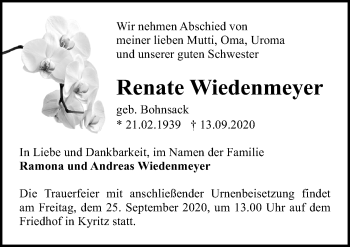 Traueranzeige von Renate Wiedenmeyer