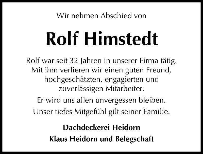  Traueranzeige für Rolf Himstedt vom 30.09.2020 aus Peiner Allgemeine Zeitung