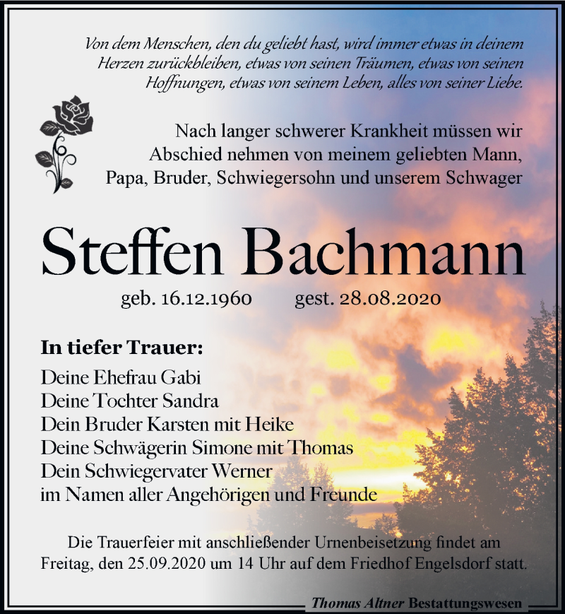  Traueranzeige für Steffen Bachmann vom 12.09.2020 aus Leipziger Volkszeitung