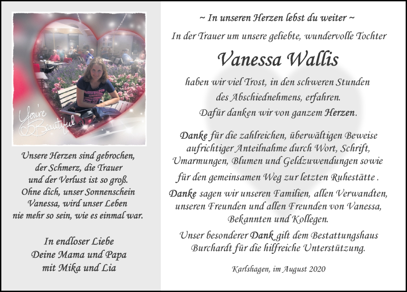  Traueranzeige für Vanessa Wallis vom 05.09.2020 aus Ostsee-Zeitung GmbH