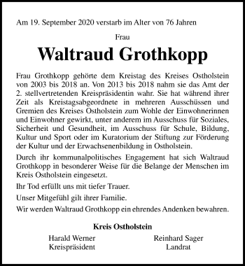 Traueranzeige von Waltraud Grothkopp von Lübecker Nachrichten