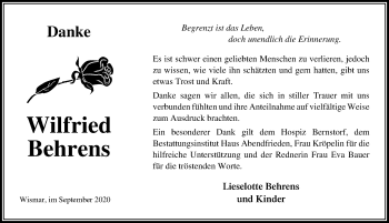 Traueranzeige von Wilfried Behrens von Ostsee-Zeitung GmbH