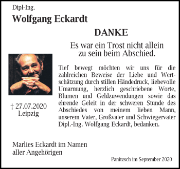 Traueranzeige von Wolfgang Eckhardt von Leipziger Volkszeitung