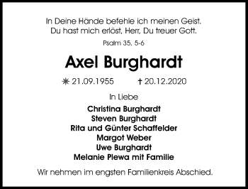 Traueranzeige von Axel Burghardt von Aller Zeitung
