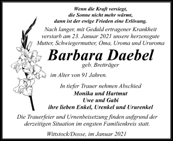 Traueranzeige von Barbara Daebel von Märkischen Allgemeine Zeitung