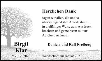 Traueranzeige von Birgit Klar von Aller Zeitung