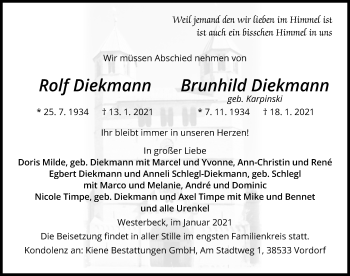 Traueranzeige von Brunhild Diekmann von Aller Zeitung