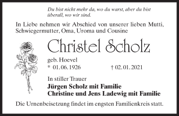 Traueranzeige von Christel Scholz von Märkischen Allgemeine Zeitung