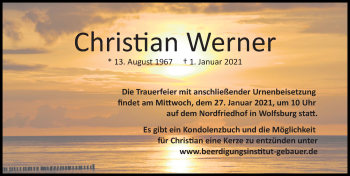 Traueranzeige von Christian Werner von Aller Zeitung