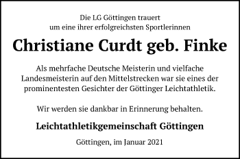 Traueranzeige von Christiane Curdt von Göttinger Tageblatt