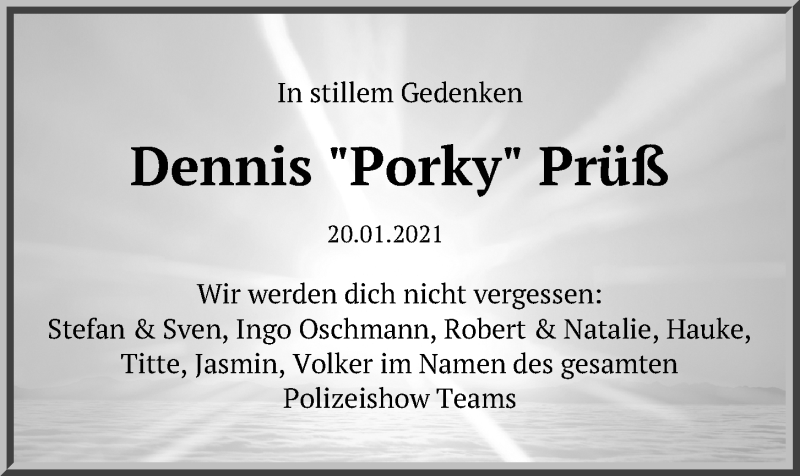  Traueranzeige für Dennis Prüß vom 28.01.2021 aus Kieler Nachrichten