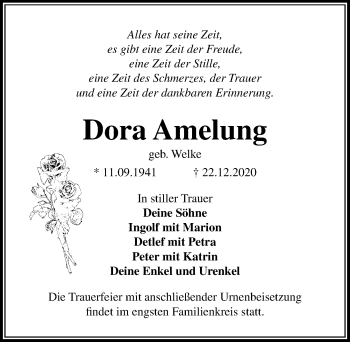 Traueranzeige von Dora Amelung von Märkischen Allgemeine Zeitung