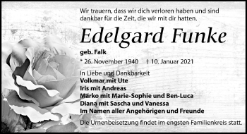 Traueranzeige von Edelgard Funke von Leipziger Volkszeitung