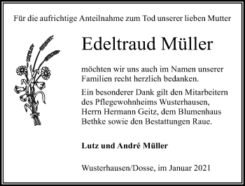 Traueranzeige von Edeltraud Müller