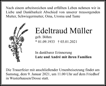 Traueranzeige von Edeltraud Müller