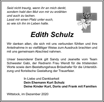 Traueranzeige von Edith Schulz von Märkischen Allgemeine Zeitung