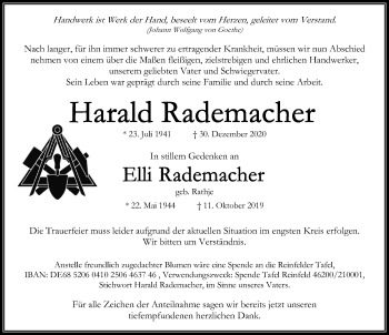 Traueranzeige von Elli Rademacher von Lübecker Nachrichten