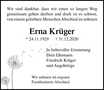 Traueranzeige von Erna Krüger