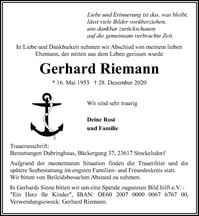 Traueranzeigen Von Gerhard Riemann Trauer Anzeigen De